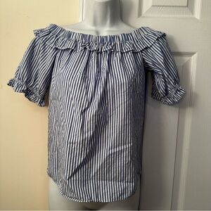 Blue Striped Off-Shoulder Top